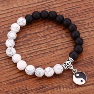 Yin & Yang Charm Beaded Bracelet Stretch Unisex